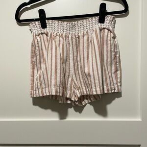 Forever 21 High Waist Striped Shorts - Tan and White